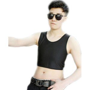 BaronHong Tomboy Trans Lesbian Mesh Chest Binder Plus Size Short Tank Top(Black,